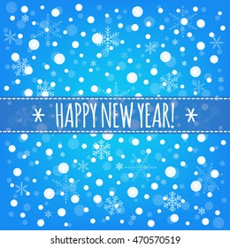 Happy New year blue background with white snowflakes, vector texture
