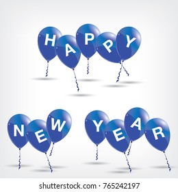 Happy New Year to Blue Balloons on Grey background.