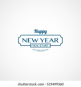 Happy New Year Blue Flat Icon On White Background