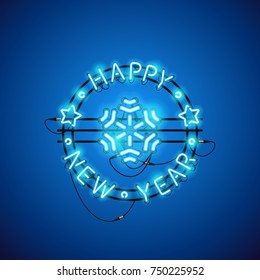 Happy New Year blue neon sign makes it quick and easy to customize your holiday projects. Used neon vector brushes included.