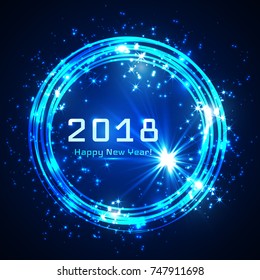 Happy New Year Blue shining glitter frame 2018, vector