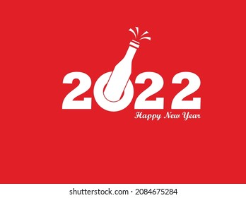 happy new year with bottle and glittering splashes. celebrate 2022 new year concept. vector illustrations