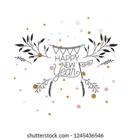 happy new year with branches and leafs