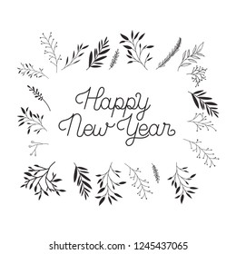 happy new year with branches and leafs