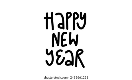 Feliz año nuevo pincel caligrafía, letras manuscritas de tinta. Elementos de diseño dibujados a mano, cita de tipografía de Vector aislada sobre fondo blanco, Ilustración vectorial EPS 10