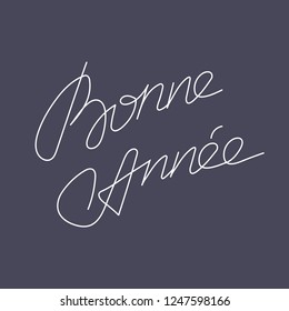 Happy new year brush hand lettering, isolated on dark background. Vector illustration. French