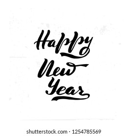 Happy new year brush hand lettering, isolated on white background. Can be used for holidays festive design. Vector illustration.