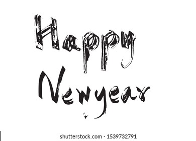Happy new year brush hand lettering, isolated on white background. Vector illustration for holidays festive design.