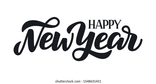Happy new year brush hand lettering, isolated on white background. Vector celebration typography for card, postcard, print, label, logo, invitation. Vector EPS10