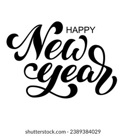 Happy New Year brush hand lettering, isolated on white background. Vector type illustration.