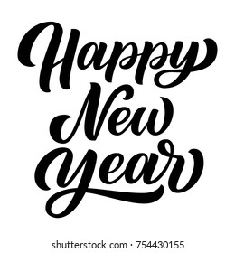 Happy new year brush hand lettering, isolated on white background. Vector type illustration. Can be used for holidays festive design.