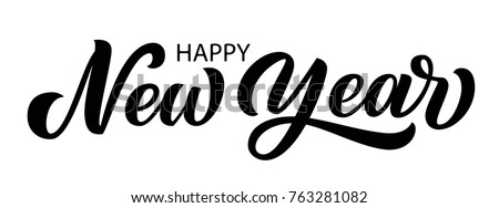 Happy new year brush hand lettering, isolated on white background. Vector type illustration. Perfect for holidays festive design.