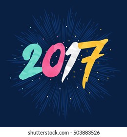 Happy new year brush letter with fireworks