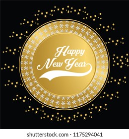 Happy New Year brush lettering text and modern background. Vector. 5K.