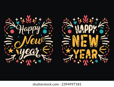 Happy New Year Bundle Typography T-Shirt design 