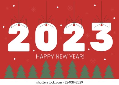 Happy New Year bunner, greeting card, poster, holiday cover.Christmas design with Christmas trees in snow.