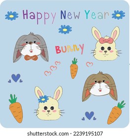 Happy New Year With Bunny Rabbit Faces