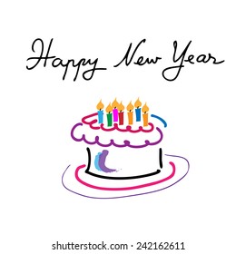 Happy New Year cake cartoon vector