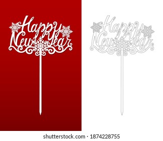 Feliz año nuevo. Plantilla vectorial con copo de nieve. Para la decoración de cocinas, coronas, ramos, disposición de piezas centrales. Para corte por láser. Decoración casera. Grabado a mano. Silueta de señas de vacaciones.