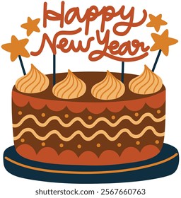 Happy New Year Cake Vector Illustration