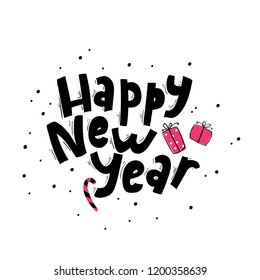 Happy new year calligraphic illustration. Vector hand drawn holiday phrase.