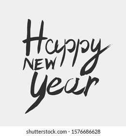 Happy New Year Calligraphic inscription made in black on a light background. Graphic resources. Brush strokes. Insulation object. Vector illustration.