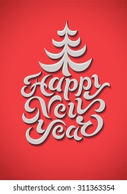 Happy New Year! Calligraphic retro Christmas greeting card design. Vector illustration.