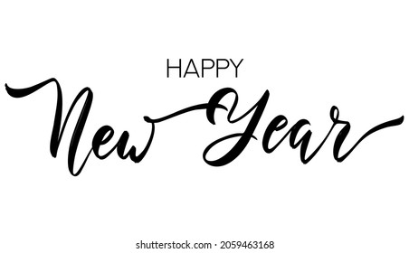 Happy New Year calligraphic text design. Holidays hand drawn greeting card template. Winter season greetings lettering.