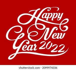 Happy New Year calligraphic text on red background.