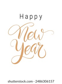 Happy New Year calligraphic text for decoration and design of holiday and congratulations, isolated on white background.