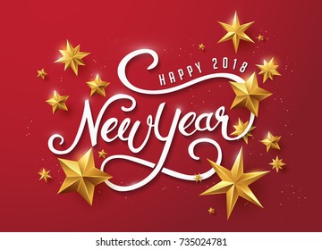 happy new year with calligraphic text with golden star.Vector illustration template.greeting cards. happy new year with calligraphic text with golden star.Vector illustration template.greeting cards.