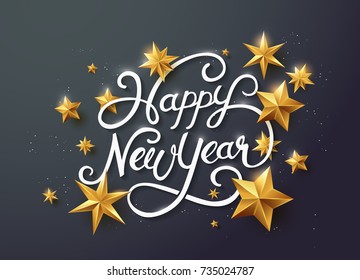 happy new year with calligraphic text with golden star.Vector illustration template.greeting cards.
