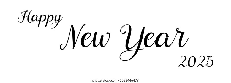 Happy new year calligraphy. New year 2025. Happy new year 2025 text in white background. 