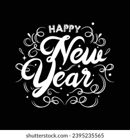 Happy new year calligraphy art writing on black background