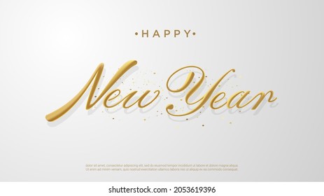 Happy New Year calligraphy with gold lettering beautiful font. Happy New Year 2022 greeting card template on white background