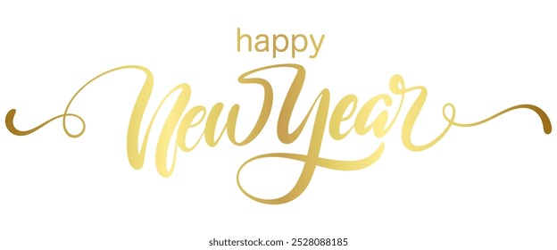 Happy New Year calligraphy Golden hand drawn text