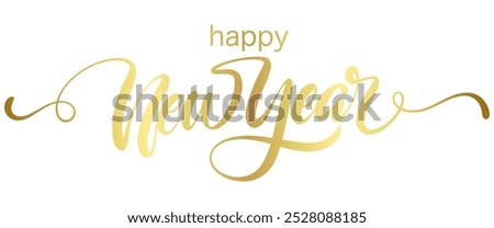 Happy New Year calligraphy Golden hand drawn text