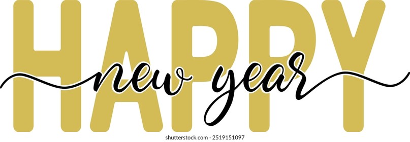 Happy New Year calligraphy. Hand drawn lettering phrase, Calligraphy t shirt design, Isolated on white background,  Cutting Files