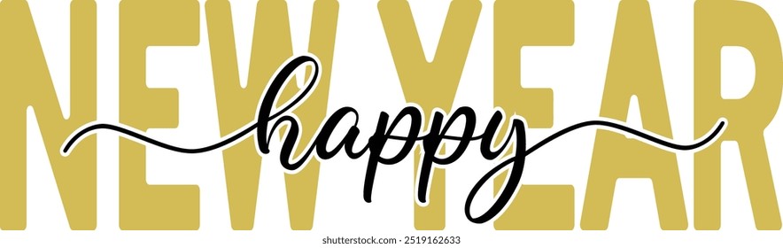 Happy New Year calligraphy. Hand drawn lettering phrase, Calligraphy t shirt design, Isolated on white background, Cutting Files