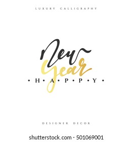 Happy new year calligraphy handwritten text