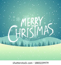 Happy New Year Calligraphy inscription on top with Snowflakes on a colored background. Merry Christmas and holidays poster, Postcard, banner.  Vector illustration.