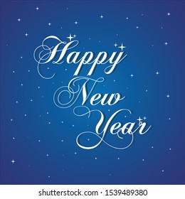 Happy New Year. Calligraphy lettering on blue pattern