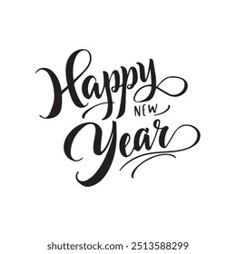 Feliz año Nuevo, tarjeta de letras de caligrafía, caligrafía aislada sobre fondo blanco . IMAGEN PNG