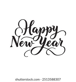 Feliz año Nuevo, tarjeta de letras de caligrafía, caligrafía aislada sobre fondo blanco . IMAGEN PNG