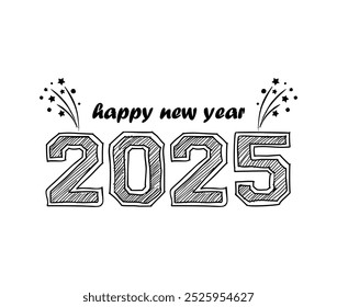 Happy New Year calligraphy text isolated on white background.