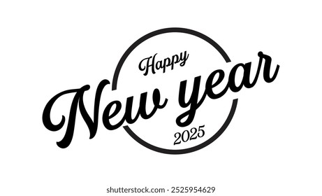 Happy New Year calligraphy text isolated on white background.