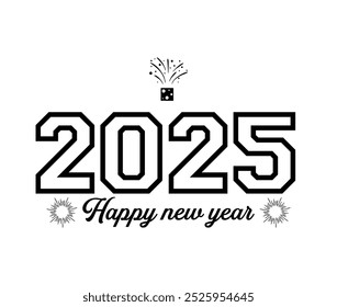Feliz año Nuevo texto de caligrafía aislado sobre fondo blanco.