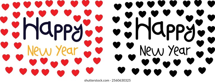 Happy New Year Calligraphy Vector for apps or web flat set Text With Colorful Hand Drawn isolated on transparent Background Holiday Festive Greeting Card Frame Postcard, Event Invitation Poster