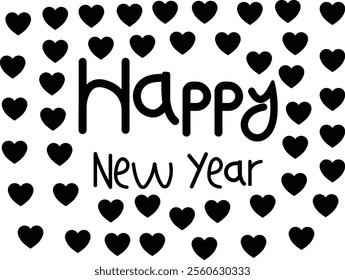 Happy New Year Calligraphy Vector for apps or web flat Text With Colorful Hand Drawn isolated on transparent Background Holiday Festive Greeting Card Frame Postcard, Event Invitation Poster