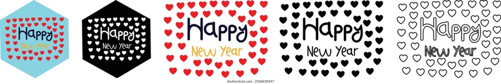 Happy New Year Calligraphy Vector for apps or web flat line set Text With Colorful Hand Drawn isolated on transparent Background Holiday Festive Greeting Card Frame Postcard, Event Invitation Poster